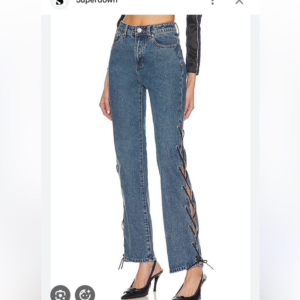 Superdown Blue Lace-Up Straight Leg Jeans
